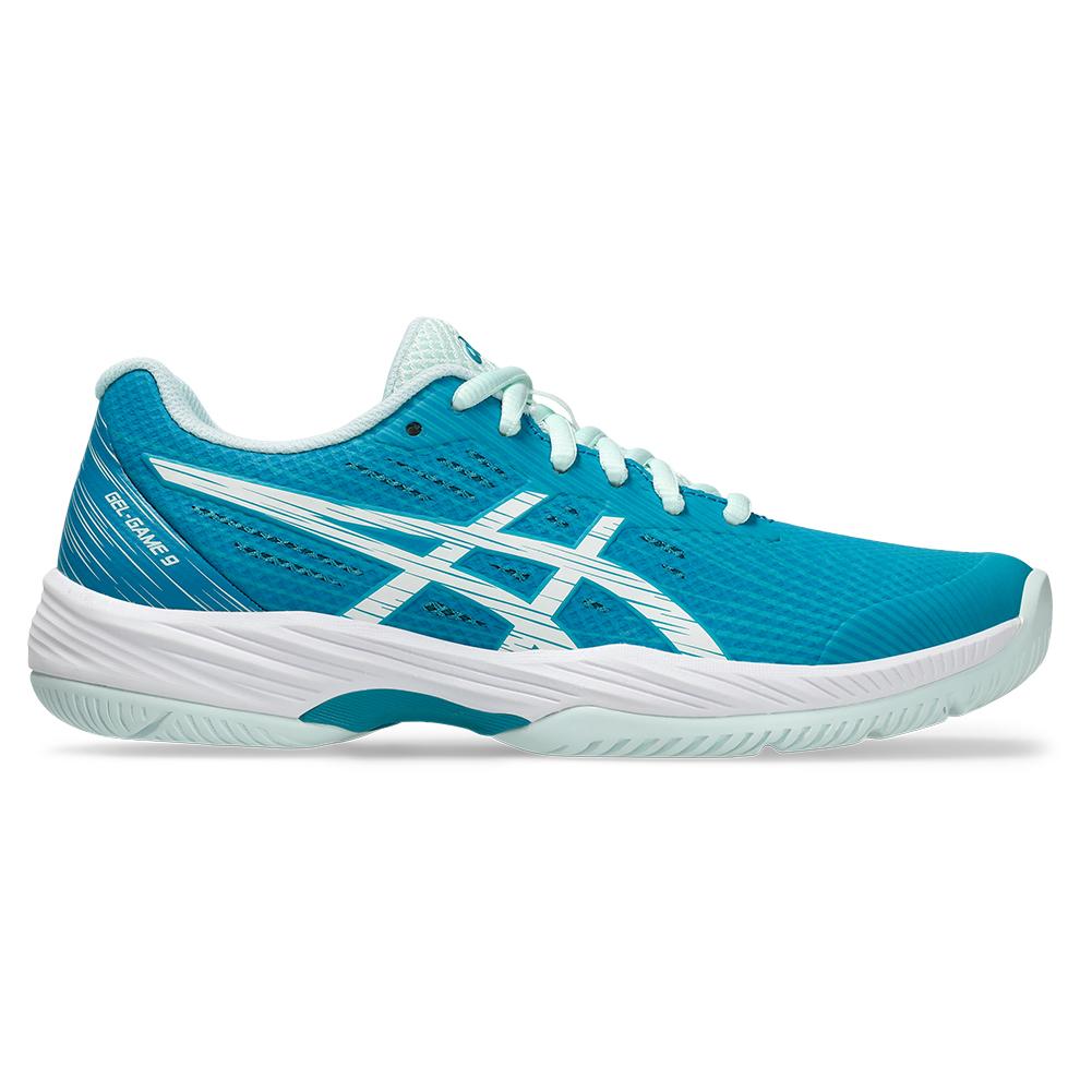 Womens Gel-Game 9 Tennis Shoes Teal Blue and White