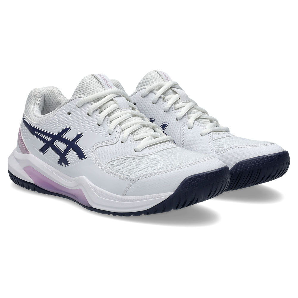 Women`s GEL-Dedicate 8 Wide Tennis Shoes White and Indigo Fog