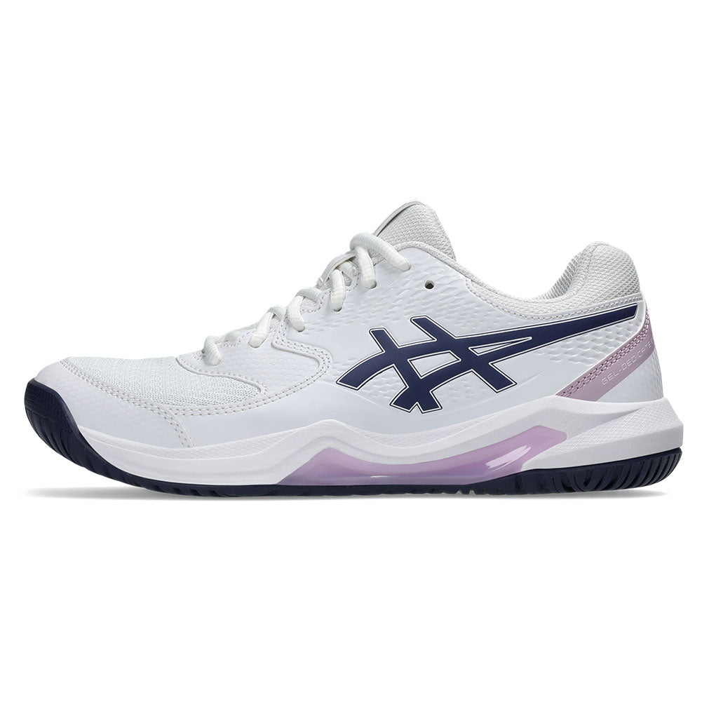 Women`s GEL-Dedicate 8 Tennis Shoes White and Indigo Fog