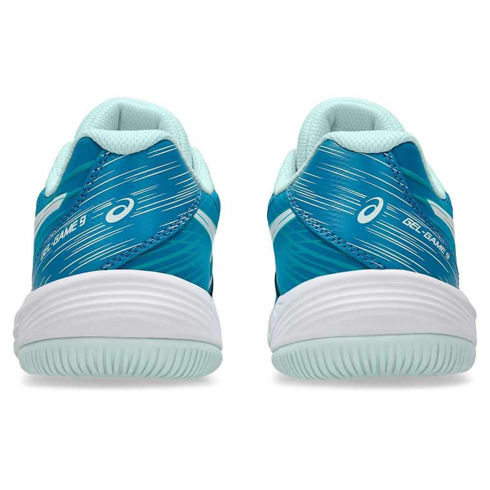 Juniors Gel-Game 9 GS Tennis Shoes Teal Blue and White