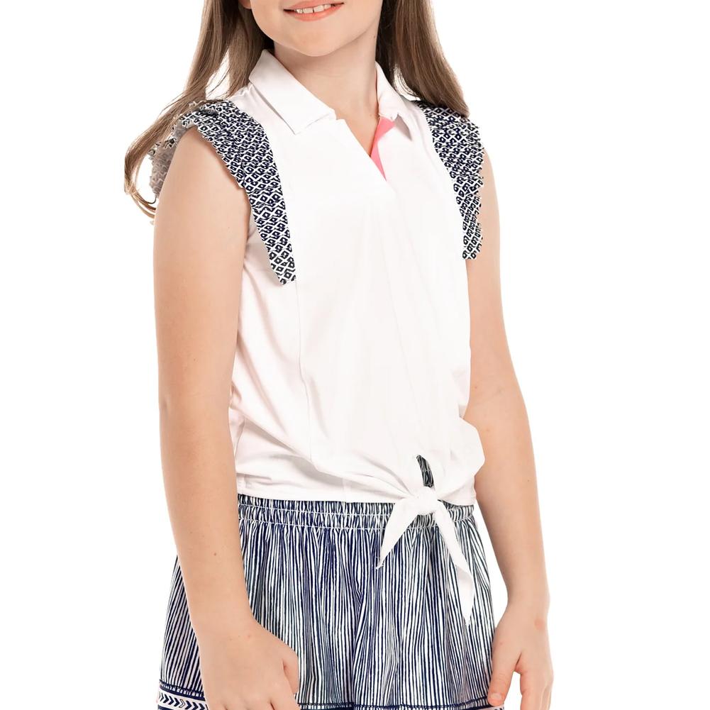 Girls’ Bandelier Tie Tennis Polo White