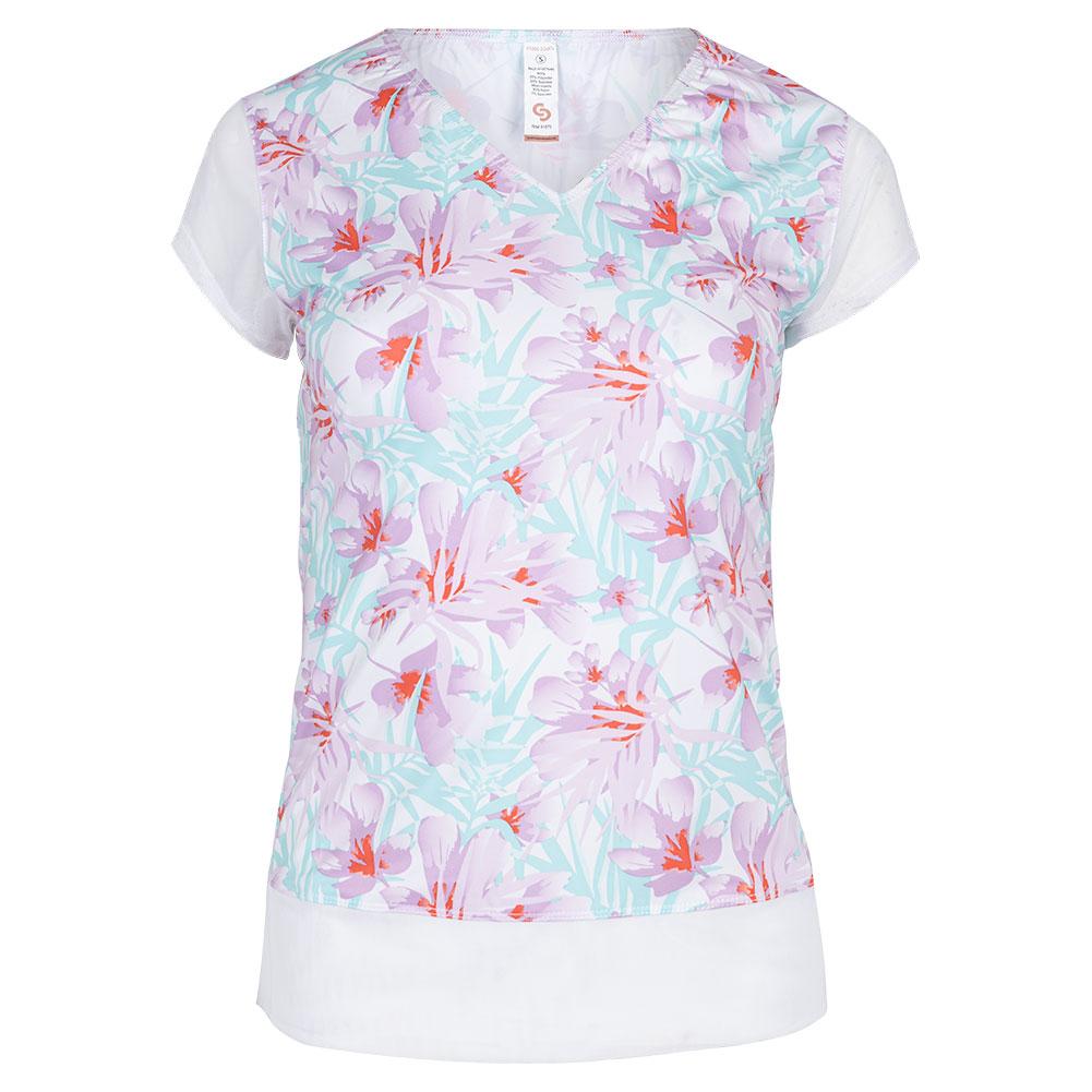 Women’s Francesco Cap Sleeve Tennis Top White Print