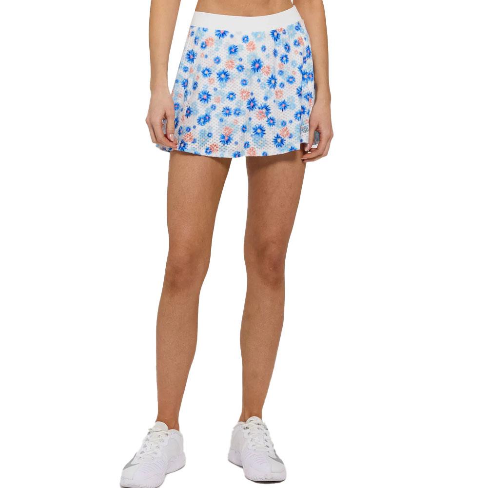 Women’s Circle Mesh Printed Flounce Tennis Skort Pixel Fleur and White