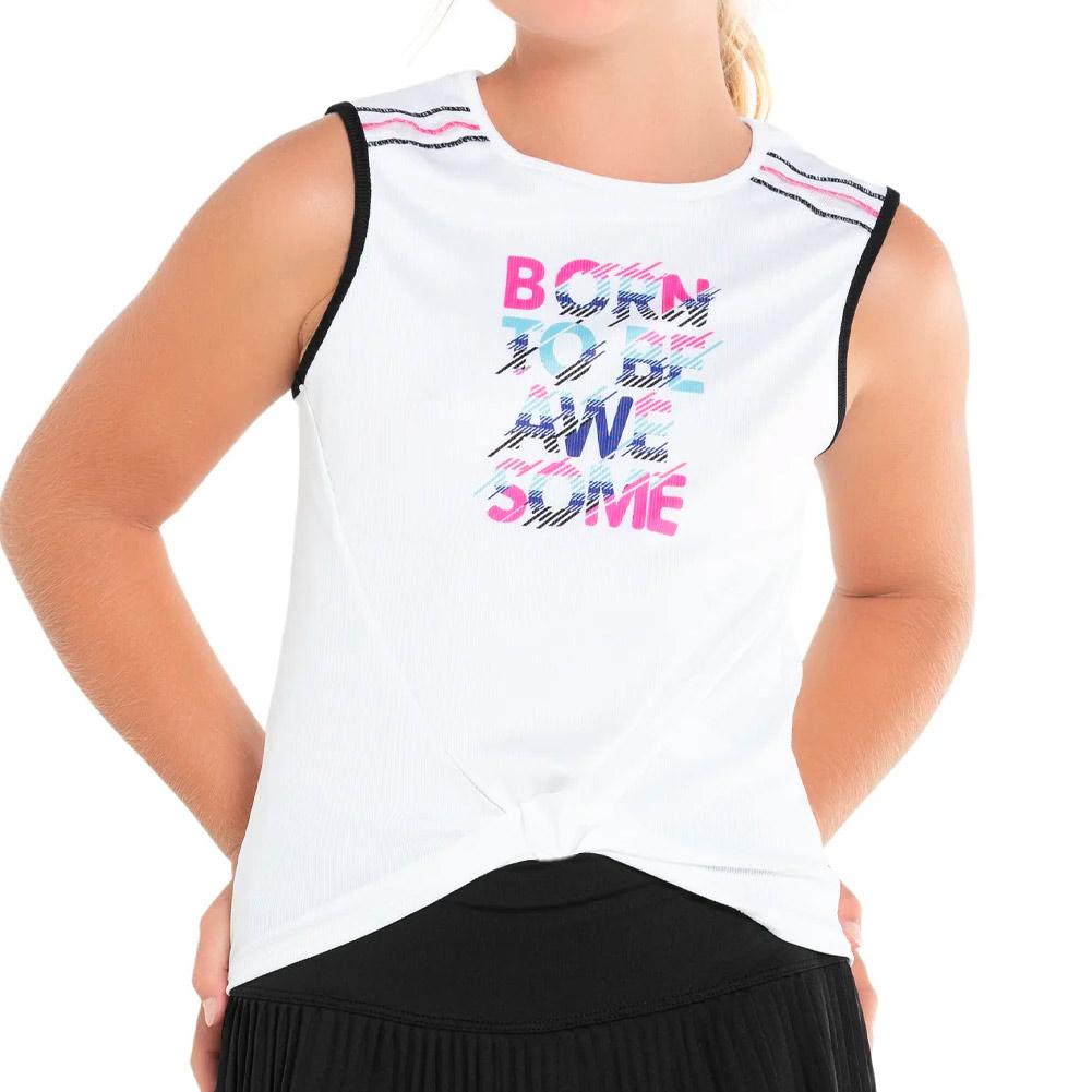 Girl’s Born Awesome Tennis Tank White