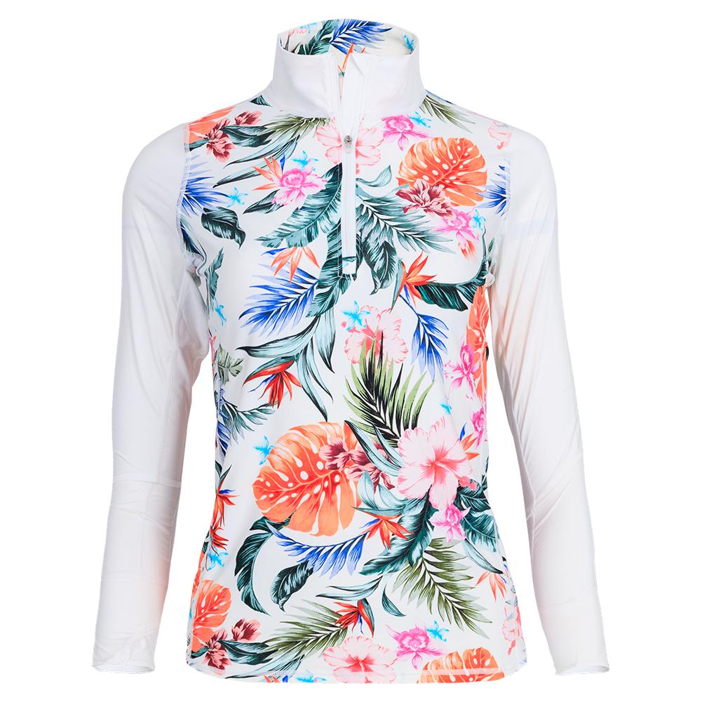 Womens Relaxed Mock Zip Tennis Top Hawaiian Terrace