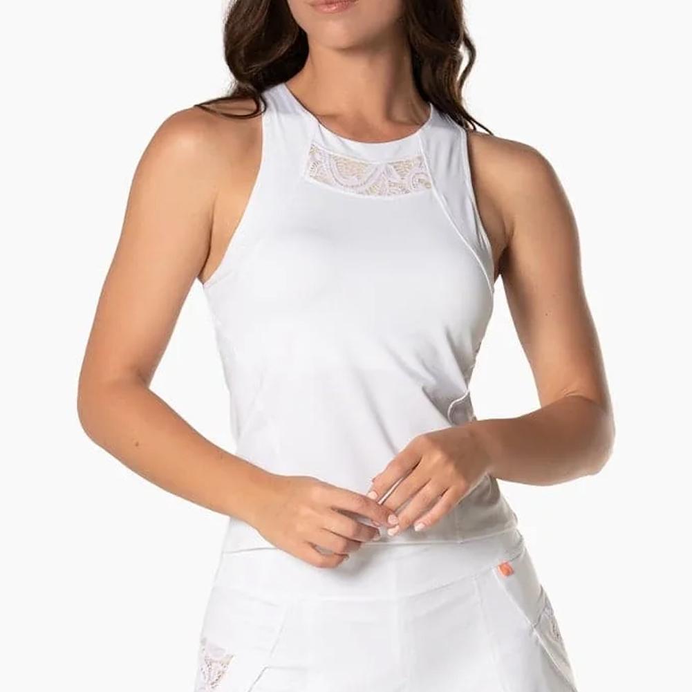 Women’s Lace Track Crop Tennis Tank White