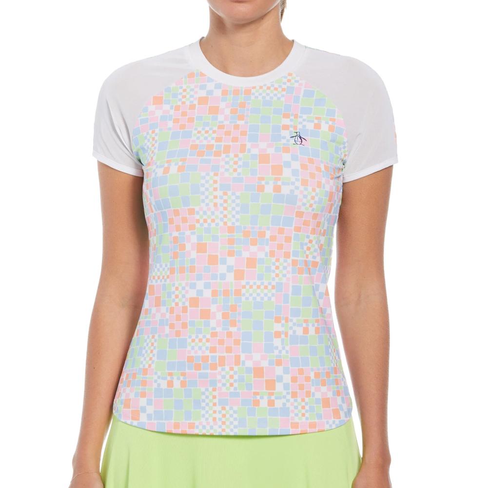 Women’s Short Sleeve Printed Tennis Crew with Mesh Bright White