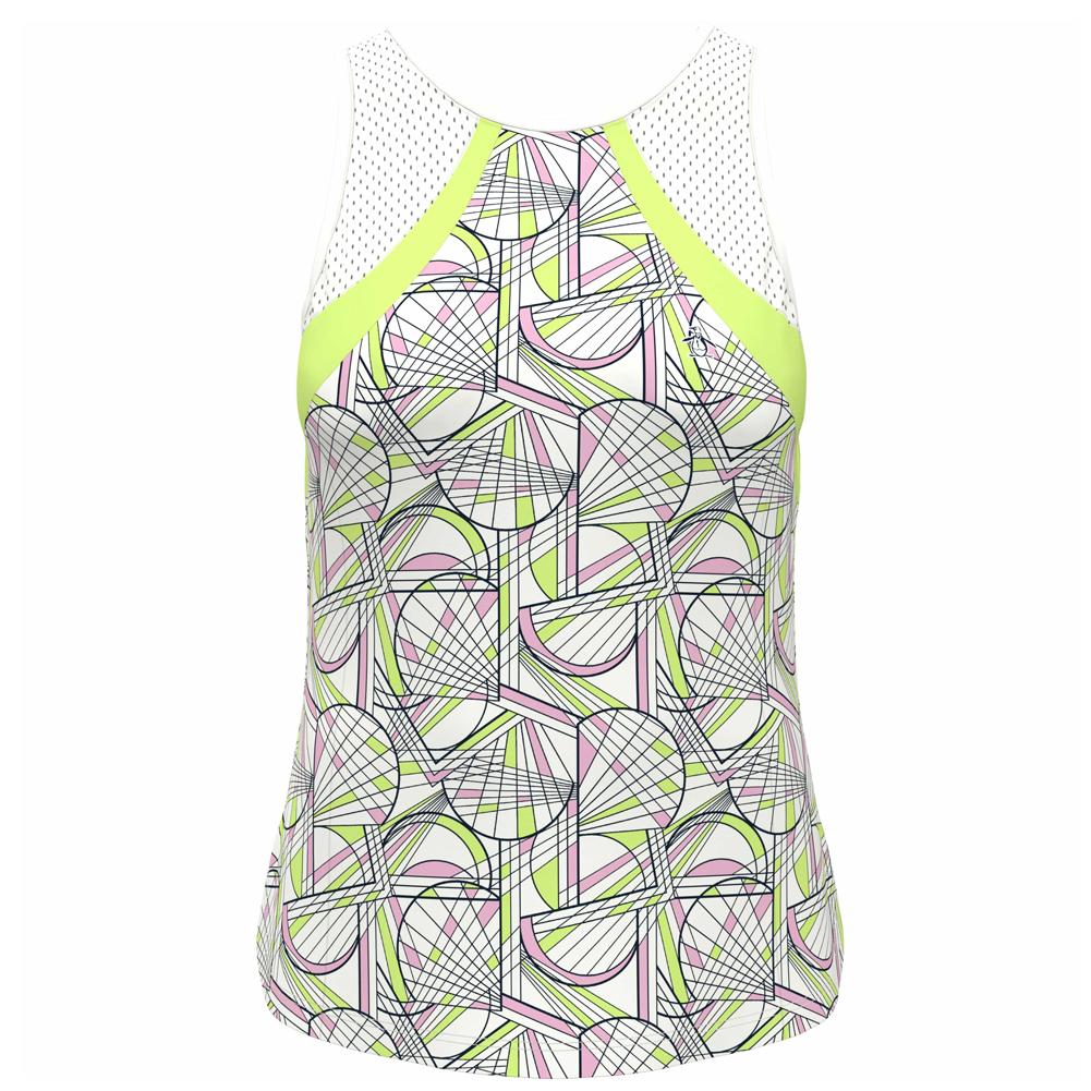 Women’s Printed Scoop Tennis Tank with Mesh Blocking Bright White