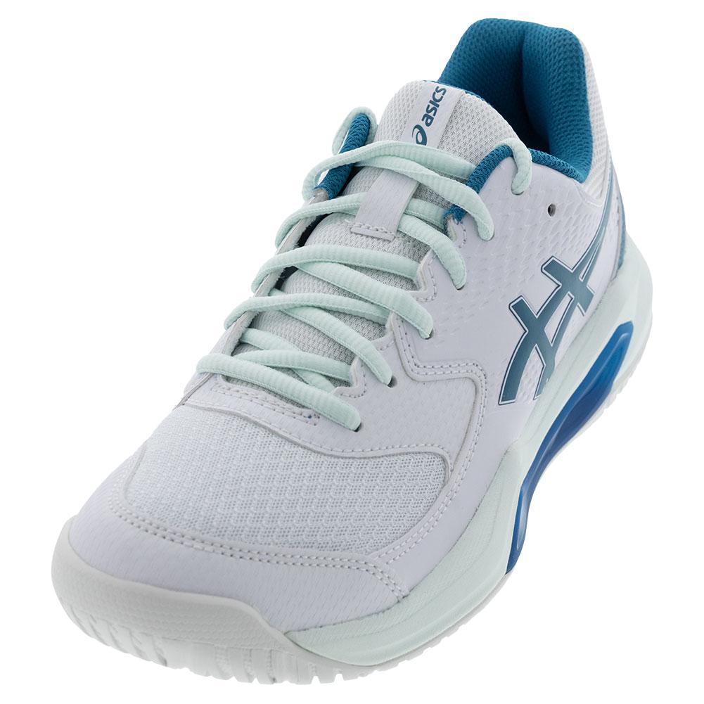 Womens Gel-Dedicate 8 Tennis Shoes White and Teal Blue