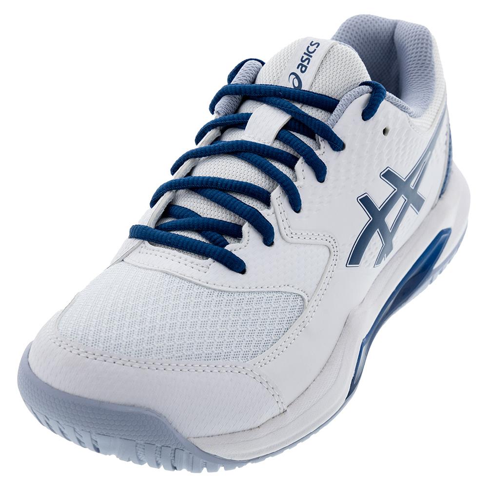 Mens Gel-Dedicate 8 Wide Tennis Shoes White and Mako Blue