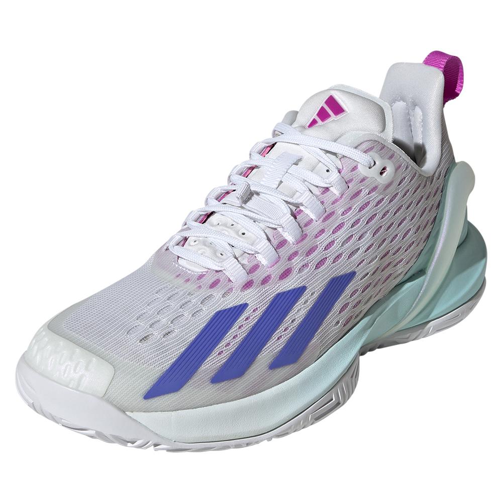 Womens Adizero Cybersonic Tennis Shoes White and Cobalt Blue