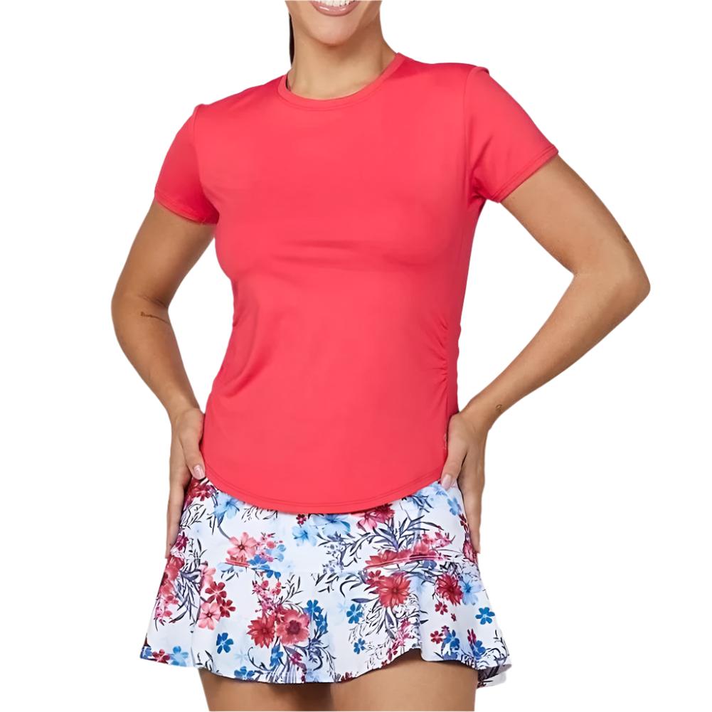 Womens Wild Flowers 24 Inch Short Sleeve Tennis Top Berry Red