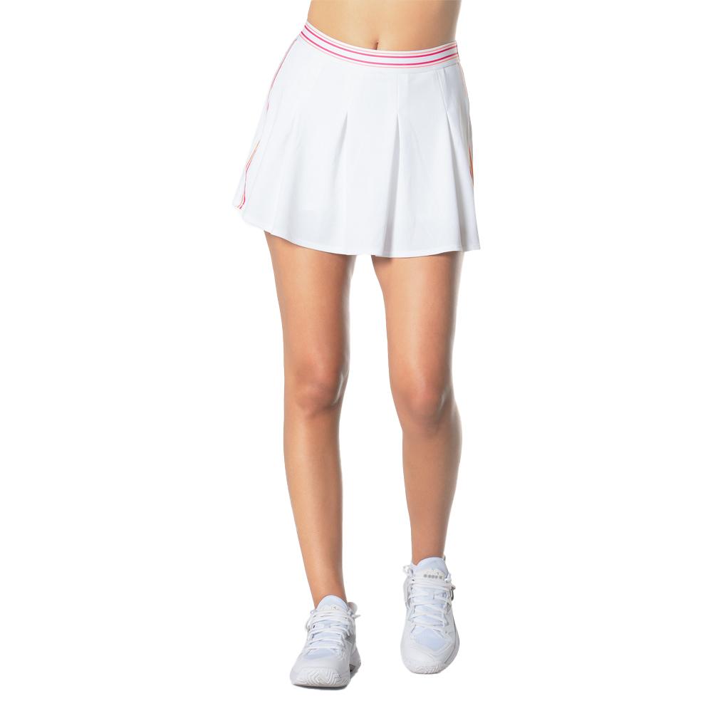 Women’s Long High Waist Stripe Tennis Skort White