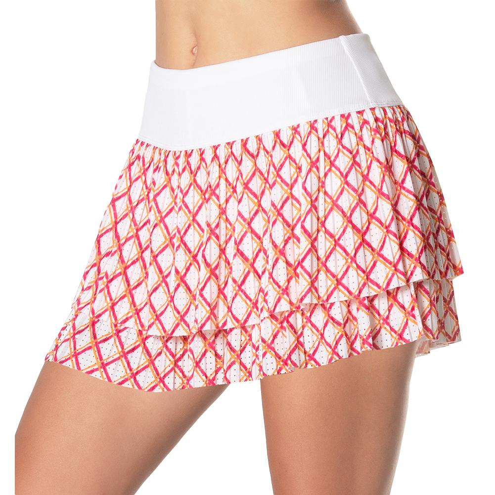 Women’s Long Classic Grid Pleated Tennis Skort White