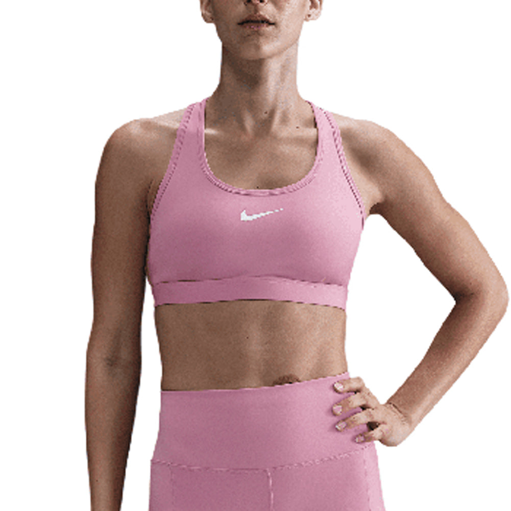 Women`s Swoosh Medium Support Padded Sports Bra Elemental Pink and White