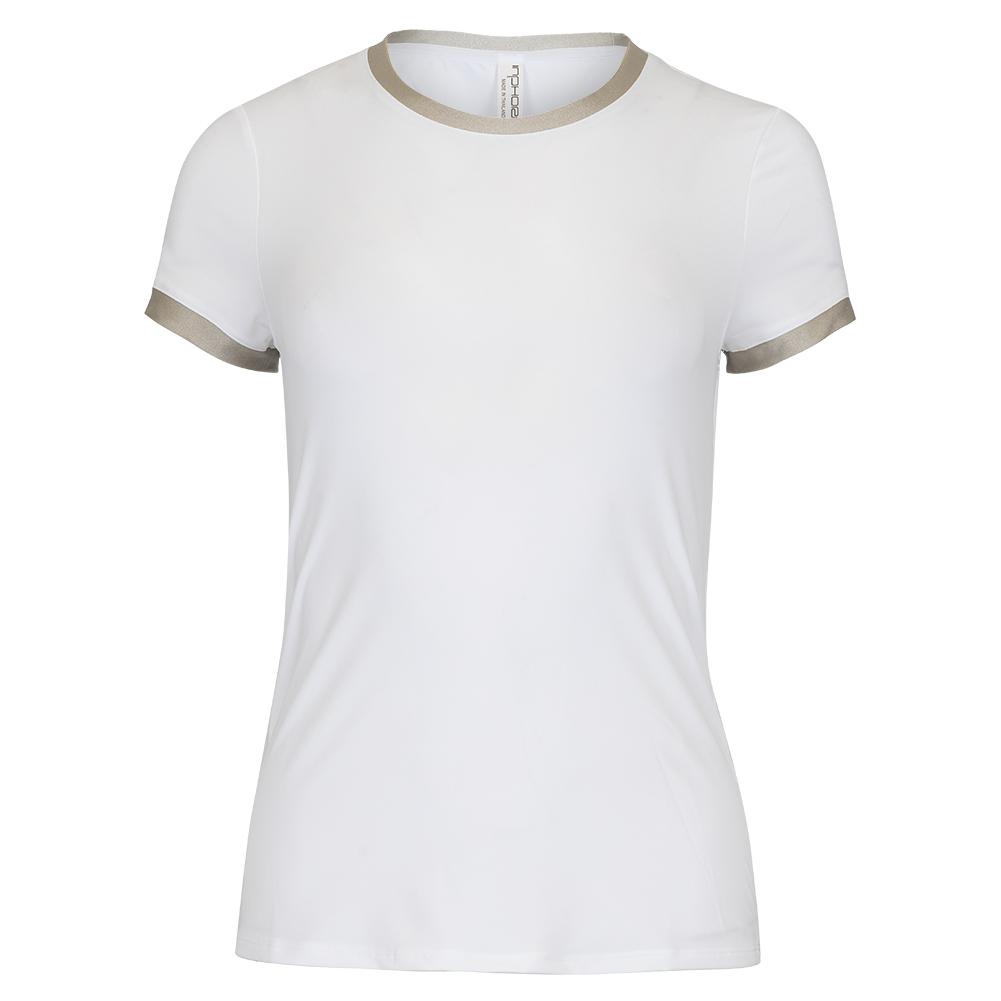 Women`s Harper Short Sleeve Tennis Top White and Silver Sand