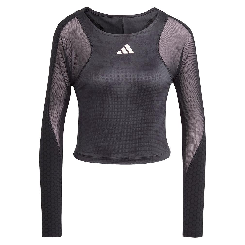 Women’s Paris Freelift Long Sleeve Cropped Tennis Top Carbon and Black