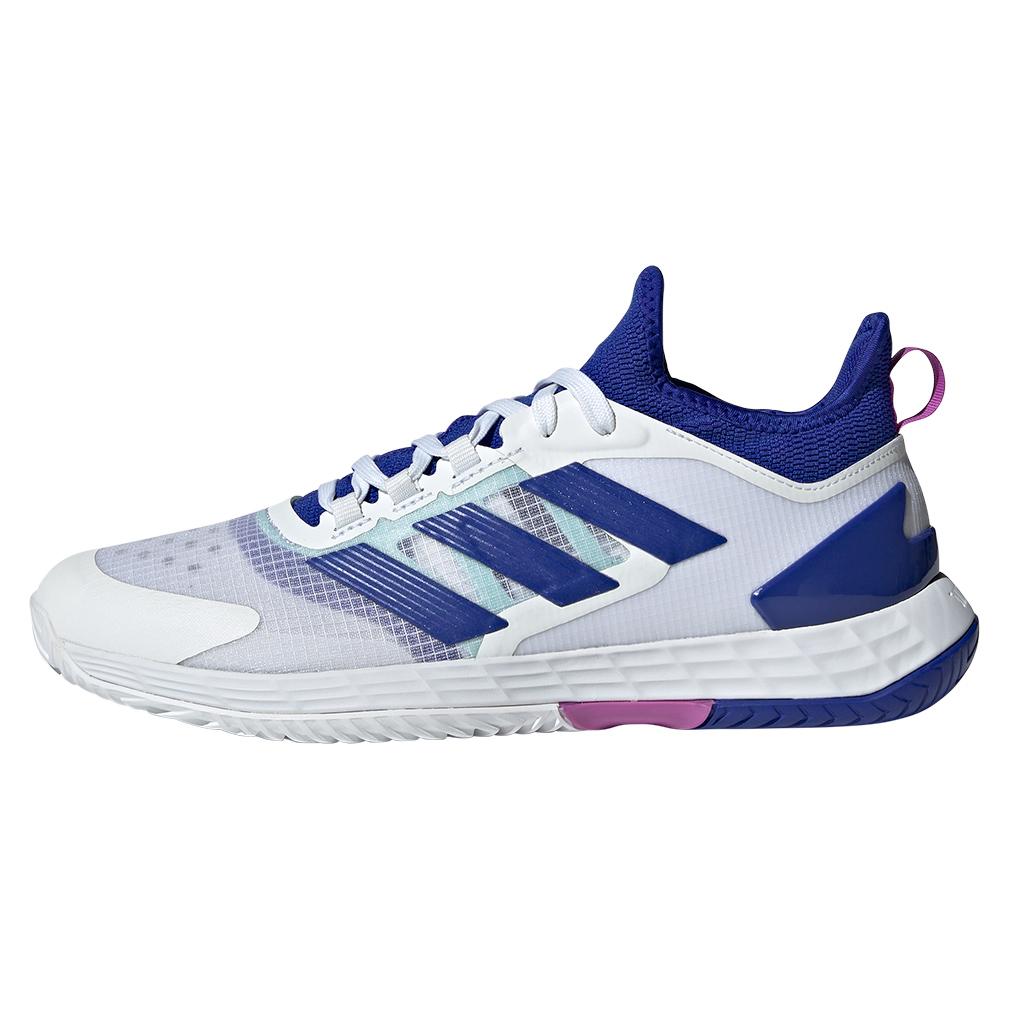 Mens Adizero Ubersonic 4.1 Tennis Shoes White and Lucid Blue