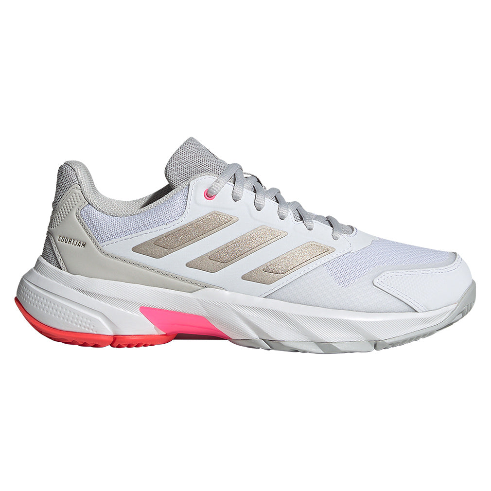 Women`s CourtJam Control 3 Tennis Shoes White and Lucid Red