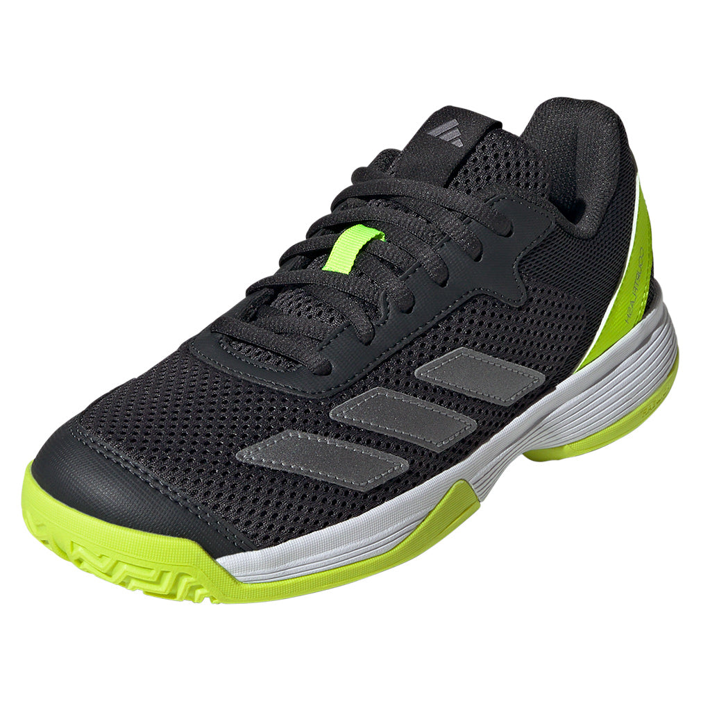 Junior`s Courtflash Tennis Shoes Carbon and Lucid Lemon