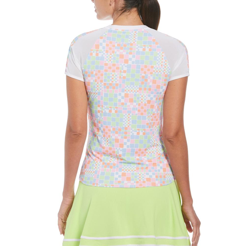 Women’s Short Sleeve Printed Tennis Crew with Mesh Bright White