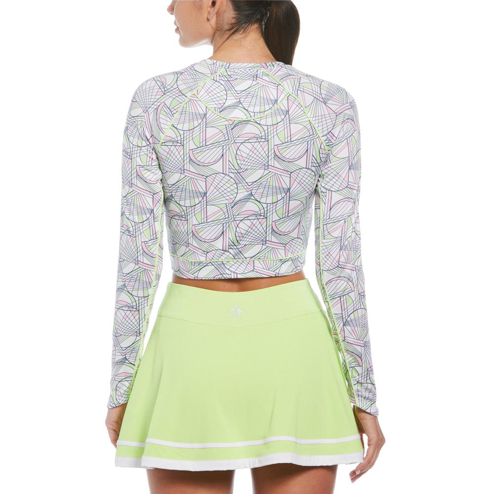 Women’s Long Sleeve Cropped Printed Sun Protection Tennis Top Bright White