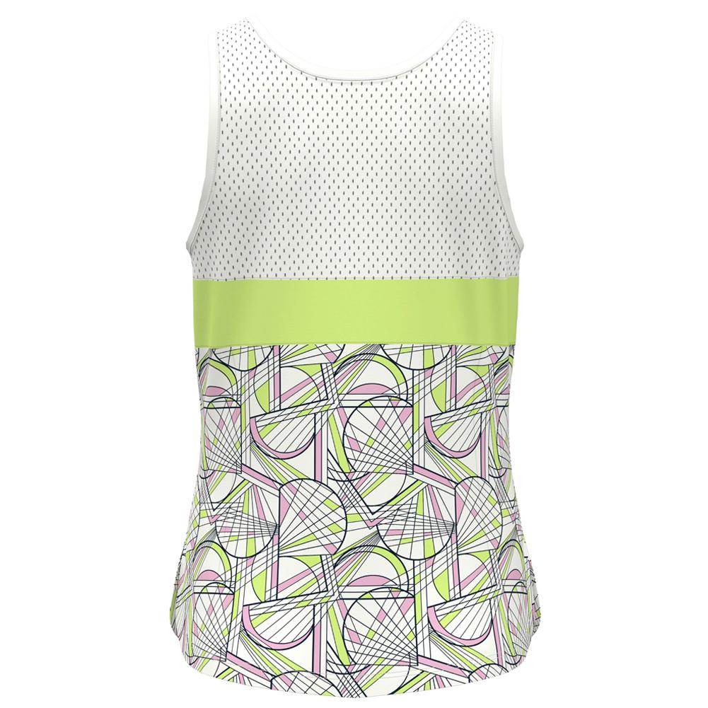 Women’s Printed Scoop Tennis Tank with Mesh Blocking Bright White