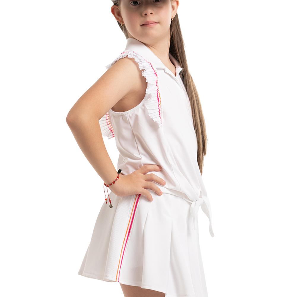 Girl’s Classic Stripes Tie Tennis Polo White