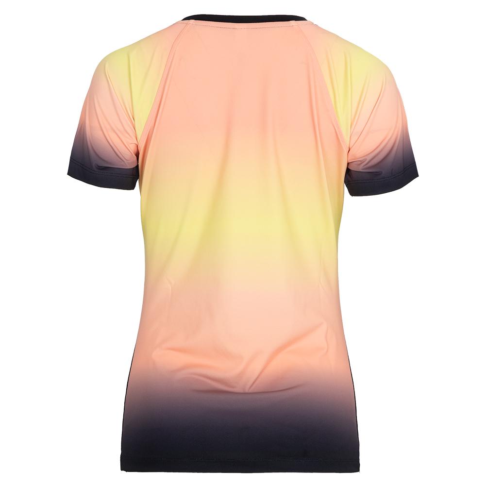 Womens Backspin Short Sleeve Tennis Top Black and Sunset